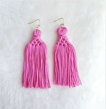 Load image into Gallery viewer, Earrings Thread Tassel Knotted Woven Pink, Boho Earrings, Beach Earrings, Chic Fashion Earrings, Statement Earring, Gifts for Her - Urban Flair USA