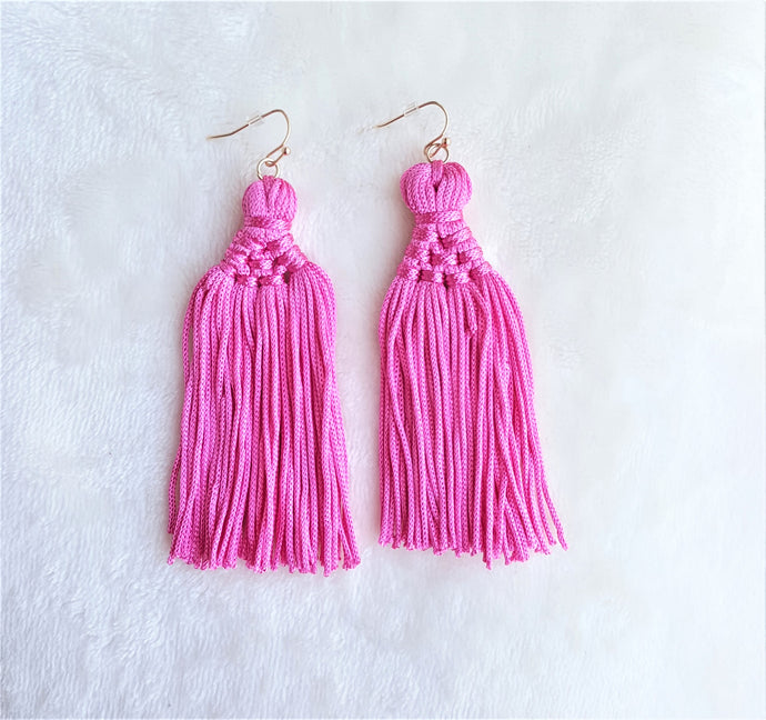Earrings Thread Tassel Knotted Woven Pink, Boho Earrings, Beach Earrings, Chic Fashion Earrings, Statement Earring, Gifts for Her - Urban Flair USA