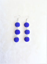 Load image into Gallery viewer, Royal Blue Beaded Ball Drop Triple Tier Drop Earring, Boho Chic Designer, Beach Jewelry, Statement Earring, Gift for Her - Urban Flair USA