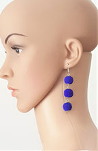Load image into Gallery viewer, Royal Blue Beaded Ball Drop Triple Tier Drop Earring, Boho Chic Designer, Beach Jewelry, Statement Earring, Gift for Her - Urban Flair USA