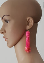 Load image into Gallery viewer, Beaded Tassel Pink Earrings Gold Fish Hook, Boho Chic Jewelry Earrings, Statement Earring, Gift for Her - Urban Flair USA