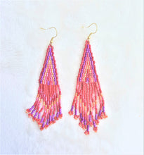 Load image into Gallery viewer, Earrings Woven Bead Fringe, Red Purple Orange Pink Beaded Statement Earrings - Urban Flair USA