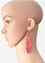 Load image into Gallery viewer, Earrings Woven Bead Fringe, Red Purple Orange Pink Beaded Statement Earrings - Urban Flair USA