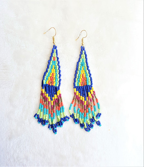 Multicolored Earrings Woven Bead Fringe, Statement Earrings, Beach Earrings, Gift for her - Urban Flair USA