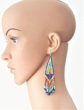 Load image into Gallery viewer, Multicolored Earrings Woven Bead Fringe, Statement Earrings, Beach Earrings, Gift for her - Urban Flair USA