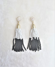 Load image into Gallery viewer, Beaded Tassel Earrings Crystal Rhinestone Stud Black White Gold, Boho Chic Designer Jewelry, Statement Earring,Gift for Her by UrbanFlair - Urban Flair USA