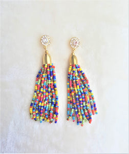 Beaded Tassel Earrings Crystal Rhinestone Stud Multicolored Gold, Boho Chic Designer Jewelry, Statement Earring,Gift for Her by UrbanFlair - Urban Flair USA