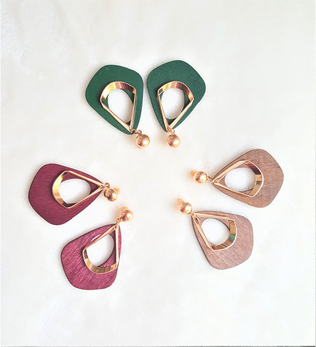 Fashion Earrings Wood Vintage Style Plywood Brown Green Wine Red Gold - Urban Flair USA