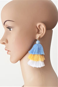 Earrings Layered Tassel Gold tone Stud Blue Yellow White Chic Fashion Earring, Beach Earrings, Statement Earring - Urban Flair USA