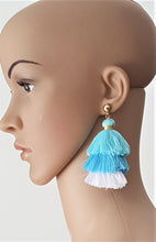 Load image into Gallery viewer, Earrings Layered Tassel Gold tone Stud White Blue Chic Fashion Earring, Beach Earrings, Statement Earring - Urban Flair USA