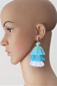 Earrings Layered Tassel Gold tone Stud White Blue Chic Fashion Earring, Beach Earrings, Statement Earring - Urban Flair USA