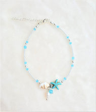 Load image into Gallery viewer, Anklet Bead Pearl Charm Starfish Shell White Blue Beads with Lobster Closure, Beach Jewelry - Urban Flair USA