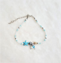 Load image into Gallery viewer, Anklet Bead Pearl Charm Starfish Shell White Blue Beads with Lobster Closure, Beach Jewelry - Urban Flair USA