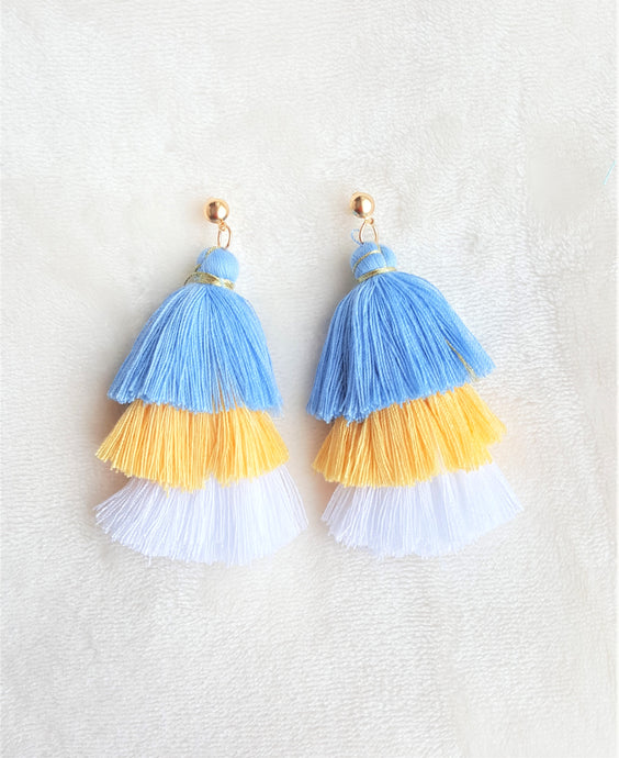 Earrings Layered Tassel Gold tone Stud Blue Yellow White Chic Fashion Earring, Beach Earrings, Statement Earring - Urban Flair USA