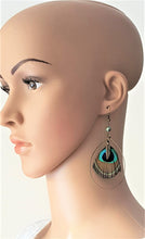 Load image into Gallery viewer, Hooped Earring Peacock Feather Leaf Charm Vintage Antique Turquoise Gold Bead, Peacock Feather Jewelry - Urban Flair USA