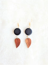 Load image into Gallery viewer, Wood Earrings Leaf, Acrylic Black Bead - Urban Flair USA