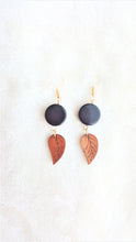 Load image into Gallery viewer, Wood Earrings Leaf, Acrylic Black Bead - Urban Flair USA