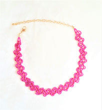 Load image into Gallery viewer, Beaded Choker Necklace Braided Woven Pink Adjustable Bib Necklace - Urban Flair USA