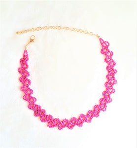 Beaded Choker Necklace Braided Woven Pink Adjustable Bib Necklace - Urban Flair USA