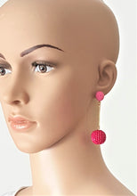 Load image into Gallery viewer, Beaded Fushia Ball Drop Earrings on Pink Threaded Stud - Urban Flair USA