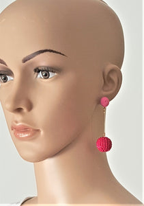 Beaded Fushia Ball Drop Earrings on Pink Threaded Stud - Urban Flair USA