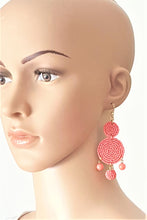 Load image into Gallery viewer, Beaded Drop Earrings Coral, Seed Beaded Disc Drop Earrings, Statement Earrings - Urban Flair USA