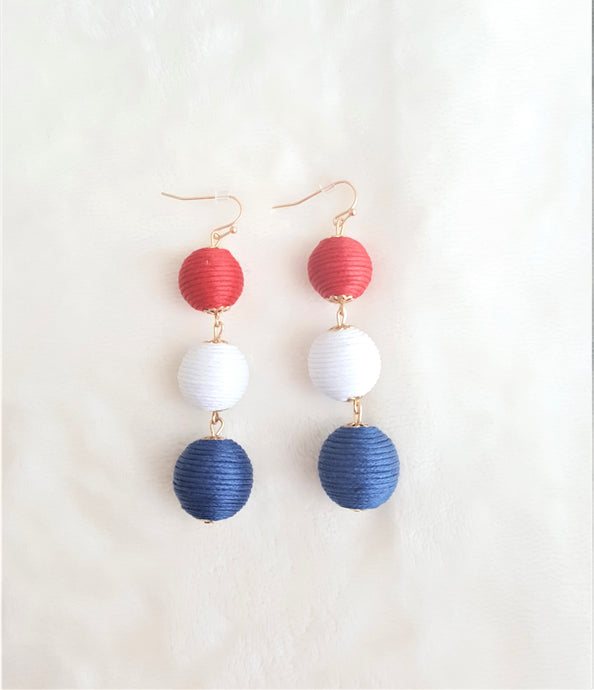 Earrings Dangle Bon Bon Earrings Red White Blue Triple Tier Drop, Les Bon Bon, Statement Earring, Gift for Her - Urban Flair USA