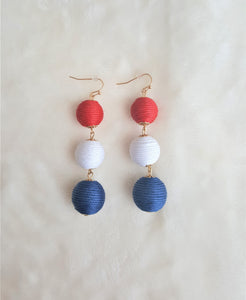 Earrings Dangle Bon Bon Earrings Red White Blue Triple Tier Drop, Les Bon Bon, Statement Earring, Gift for Her - Urban Flair USA