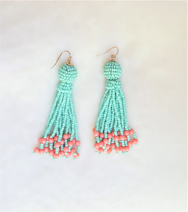 Beaded Tassel Earrings Green Coral, Boho Chic Jewelry Earrings, Statement Earring, Gift for Her - Urban Flair USA