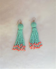 Load image into Gallery viewer, Beaded Tassel Earrings Green Coral, Boho Chic Jewelry Earrings, Statement Earring, Gift for Her - Urban Flair USA