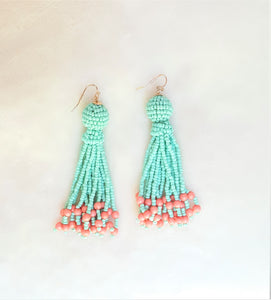 Beaded Tassel Earrings Green Coral, Boho Chic Jewelry Earrings, Statement Earring, Gift for Her - Urban Flair USA