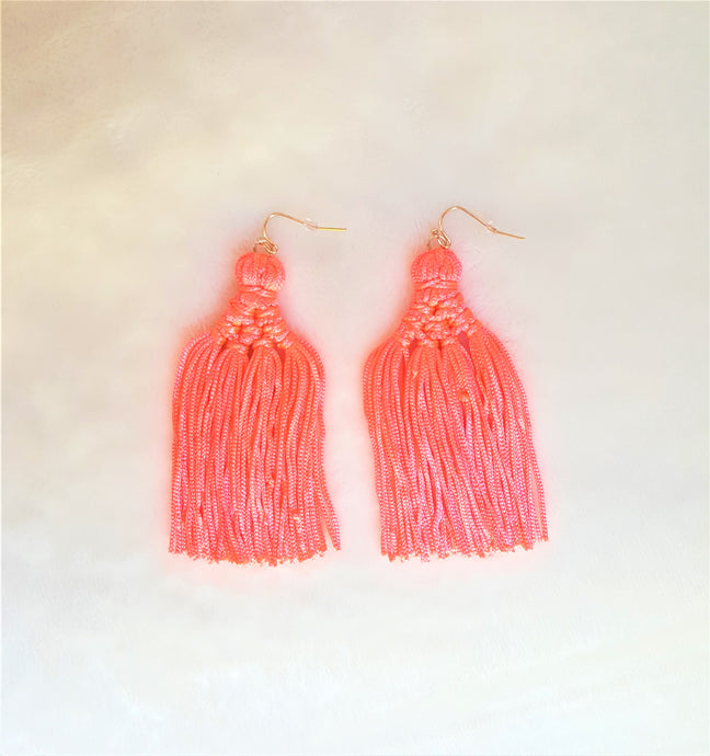 Earrings Thread Tassel Knotted Woven Orange Neon, Boho Earrings, Beach Earrings, Chic Fashion Earrings, Statement Earring, Gifts for Her - Urban Flair USA