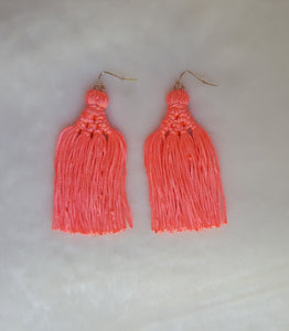 Earrings Thread Tassel Knotted Woven Orange Neon, Boho Earrings, Beach Earrings, Chic Fashion Earrings, Statement Earring, Gifts for Her - Urban Flair USA