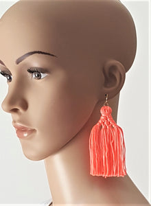 Earrings Thread Tassel Knotted Woven Orange Neon, Boho Earrings, Beach Earrings, Chic Fashion Earrings, Statement Earring, Gifts for Her - Urban Flair USA