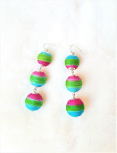 Load image into Gallery viewer, Bon Bon Earrings Threaded Multicolor Triple Tier Ball Drop Dangle Earring,Boho Chic Designer,Beach Jewelry,Statement Earring,Gift for Her - Urban Flair USA
