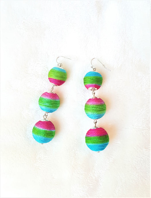 Bon Bon Earrings Threaded Multicolor Triple Tier Ball Drop Dangle Earring,Boho Chic Designer,Beach Jewelry,Statement Earring,Gift for Her - Urban Flair USA