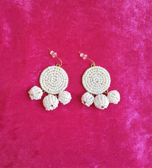 Pearl White Beaded Bon Bon Disc Drop Earrings - Urban Flair USA