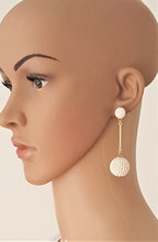Load image into Gallery viewer, Beaded Pearl White Bon Bon Ball Drop Earrings on White Threaded Stud - Urban Flair USA