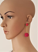 Load image into Gallery viewer, Beaded Fushia Ball Drop Earrings on Red Threaded Stud - Urban Flair USA