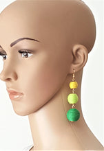 Load image into Gallery viewer, Les Bon Bon Earrings Triple Tier Drop Earrings, Yellow, Lime Green, Green Boho Chic Designer Jewelry Earrings,Statement Earring,Gift for Her - Urban Flair USA
