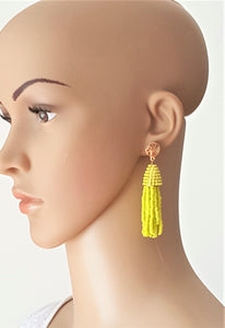 Beaded Tassel Earring Gold Stud Lime Green Drop Dangle Earring,Boho Chic Designer Jewelry Earrings, Statement Earring, Gift for Her - Urban Flair USA