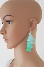 Load image into Gallery viewer, Layered Tassel Earrings Silk Thread Green Blue Chic Fashion Earring, Beach Earrings, Statement Earring - Urban Flair USA