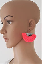 Load image into Gallery viewer, Fan Tassel Earrings Embroidered Neon Pink Ethnic Statement Earrings, Bohemian Jewelry - Urban Flair USA
