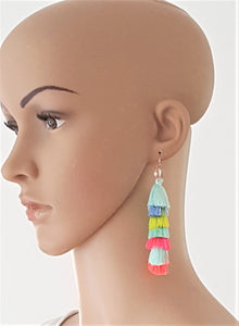 Earrings Multicolored Silk Thread Layered Tassel Chic Fashion, Beach Earrings, Statement Earring - Urban Flair USA