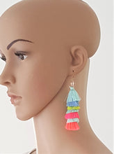 Load image into Gallery viewer, Earrings Multicolored Silk Thread Layered Tassel Chic Fashion, Beach Earrings, Statement Earring - Urban Flair USA