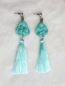 Earrings Silk Thread Tassel on Celtic Knot Green Coral, Statement Earrings - Urban Flair USA