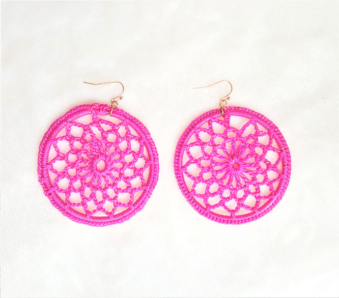Crochet Earrings Hooped Round Pink Ethnic Statement Earrings - Urban Flair USA