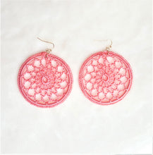 Load image into Gallery viewer, Crochet Earrings Hooped Round Coral Ethnic Statement Earrings - Urban Flair USA