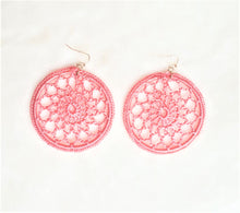 Load image into Gallery viewer, Crochet Earrings Hooped Round Coral Ethnic Statement Earrings - Urban Flair USA
