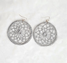 Load image into Gallery viewer, Crochet Earrings Hooped Round Gray Ethnic Statement Earrings - Urban Flair USA
